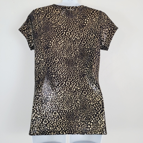 Chaus Black and Gold Micro Sequin All Over Animal Print Shirt - Picture 2 of 7
